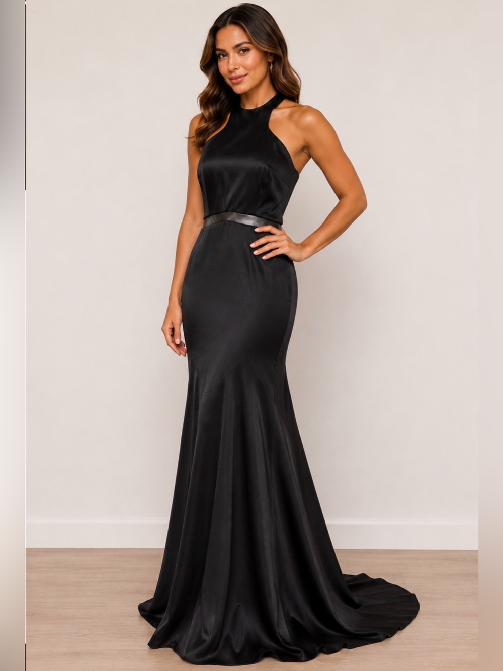 NWOT Temptation Black Halter Gown Size 4 Open Back High Low Formal Dress - Picture 2 of 12